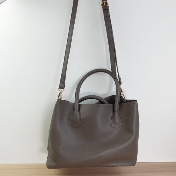 Womens‎ Bag Leather Crossbody Shoulder Sling Double Handles Tote Gray Classic - Picture 1 of 11